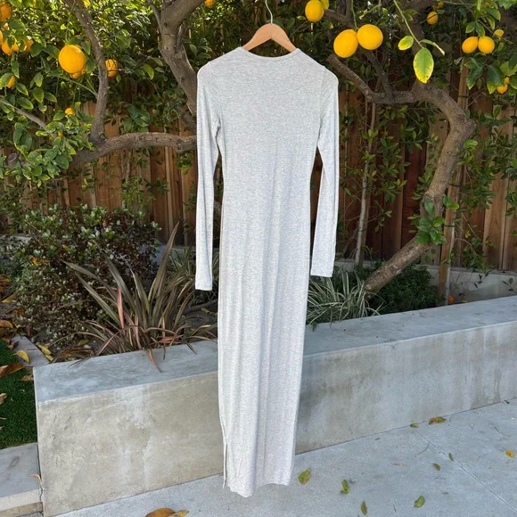 Skims Sleep Henley in Light Heather Gray Long Sleeve Dress - Picture 5 of 7